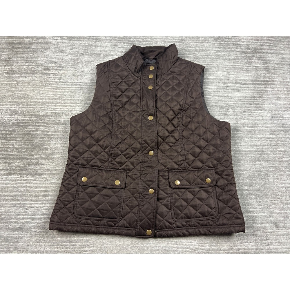 Jones New York Sport Vest Womens XL Brown Quilted Snap Front Mock Neck Pockets